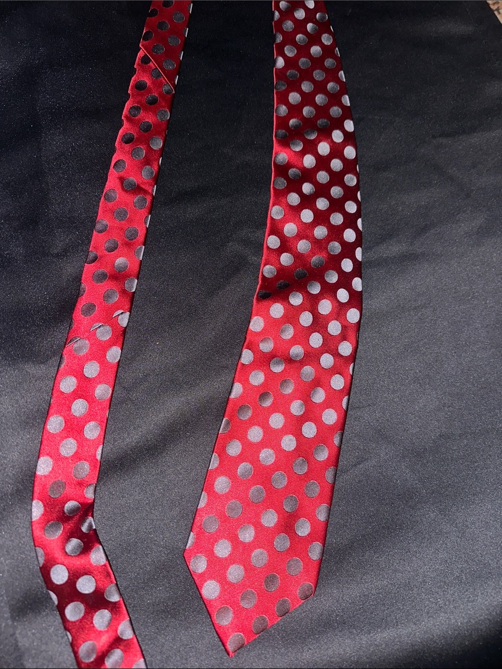 Perry Ellis Red Tie with Silver Polka Dots